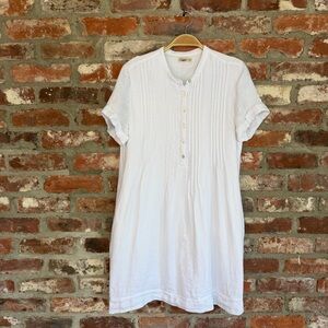 Faherty Linen Pintuck Shirt Dress White Button Front Short‎ Sleeve Size S